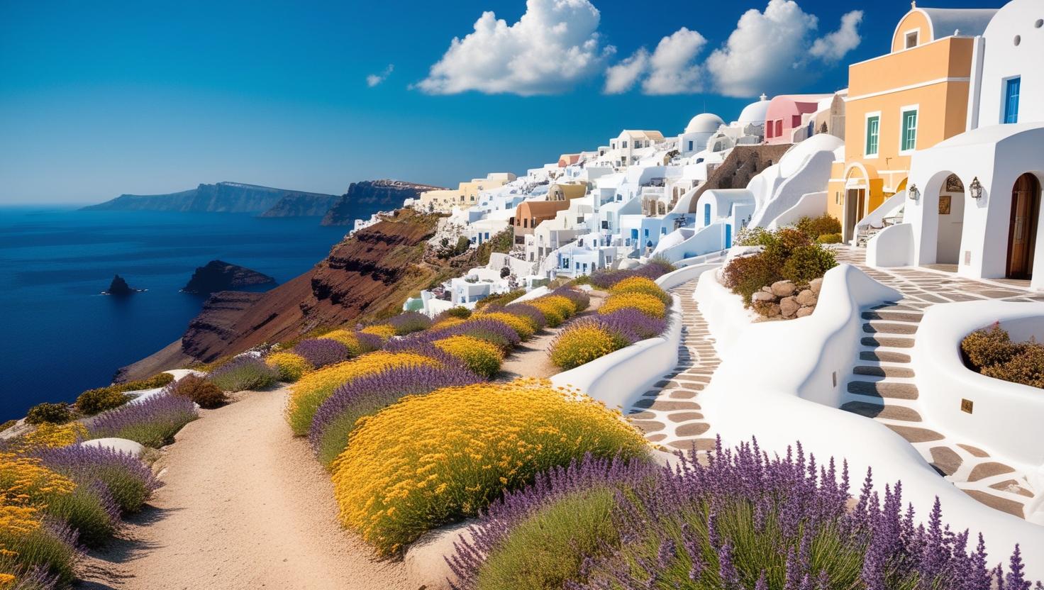 Hiking from Fira to Oia anime path #76b1c4